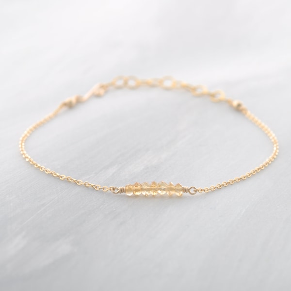 strahlendes Zitrin-Armband, längenverstellbares Armkettchen mit gelbem Zitrin (Citrin), 14K Gold Filled, Rosé GF und Sterling Silber