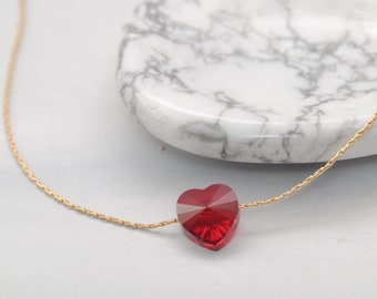 cute necklace with red SWAROVSKI heart, 14K Gold Filled, 14K Rosé GF and 925 Sterling Silver