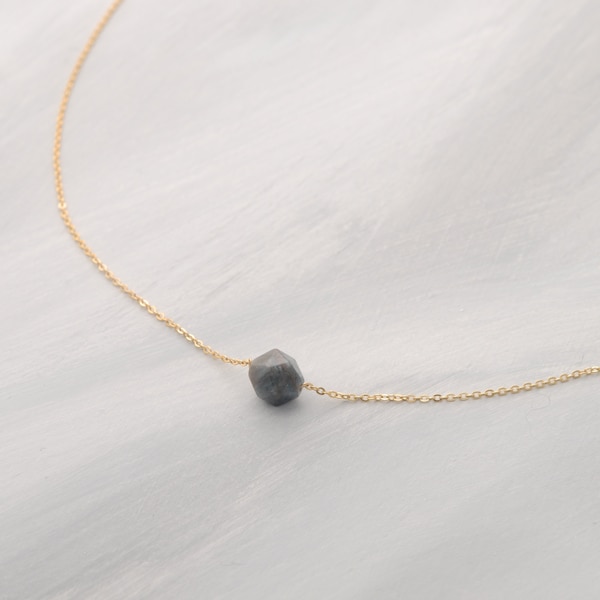 elegant choker necklace with grey-blue apatite, sizes adjustable, 14K Gold Filled