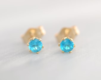 genuine neon blue apatite stud earrings in 14K Gold Filled or 925 Sterling Silver