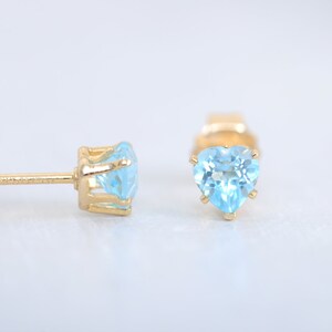 Sweet topaz heart stud earrings, 4 mm bright blue topaz, 14K Gold Filled or 925 Sterling Silver image 6