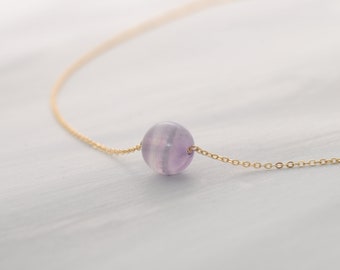 Delicate Amethyst Choker Necklace, Adjustable Size, 8mm Amethyst Pearl, 14K Gold Filled