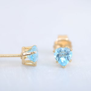 Sweet topaz heart stud earrings, 4 mm bright blue topaz, 14K Gold Filled or 925 Sterling Silver image 5