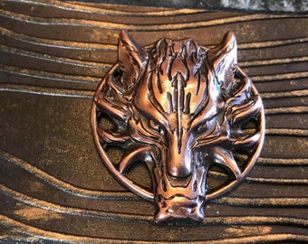 2.5" wide Leather cuff Wolf on Black with Bronze Metallic Highlights