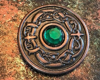 Leather Bracelet Green and Bronze Jeweled