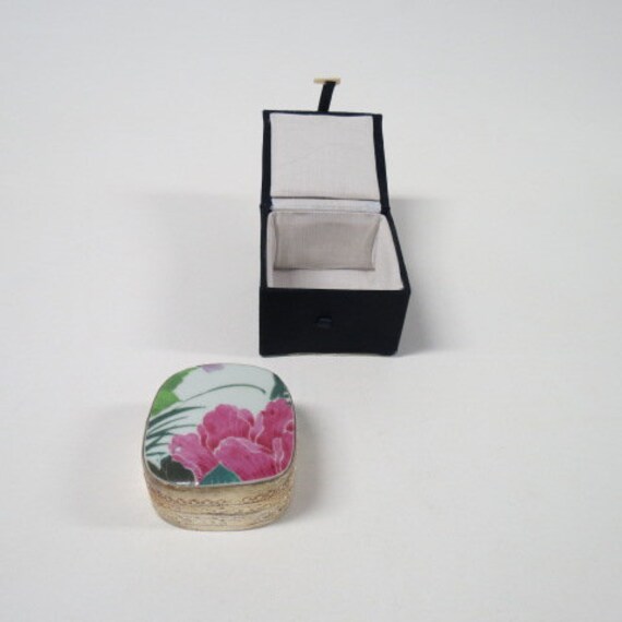 Silverplated Floral Enamel Trinket Box Vanity Mak… - image 3