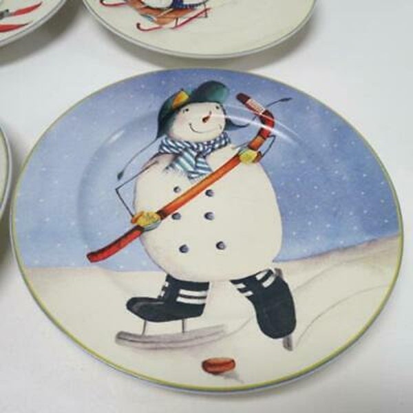 Oneida Sporting Snowman Debbie Kerman Dessert Salad Lunch Plates Set 4