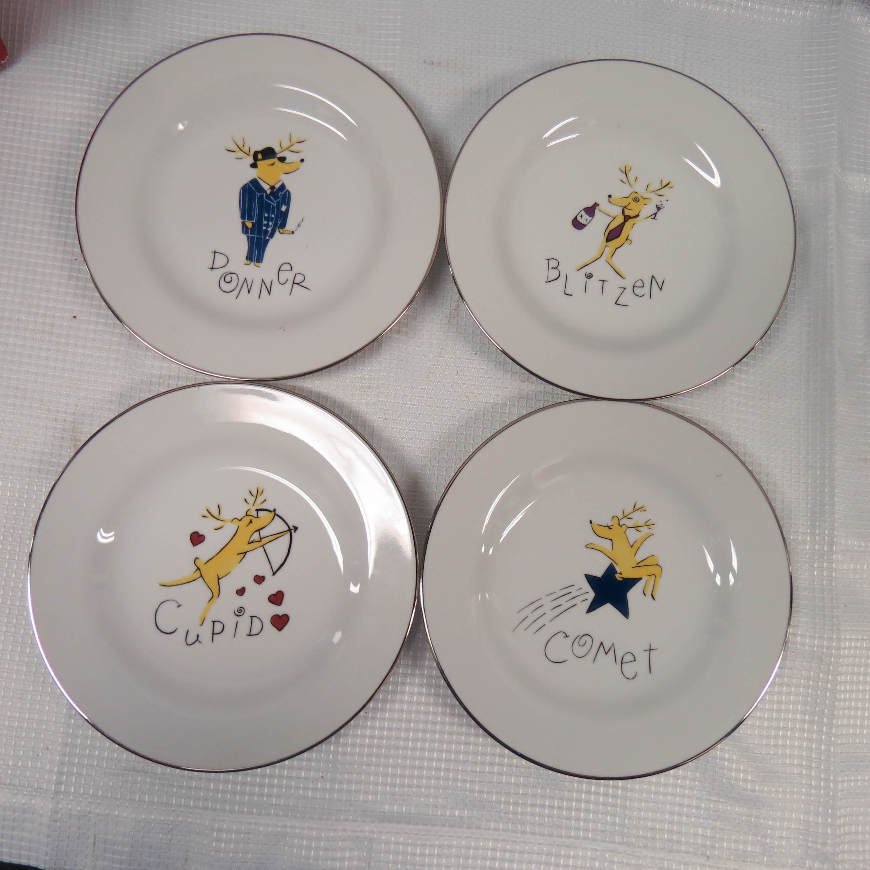 Pottery Barn Christmas Reindeer 4 Dessert Plates Etsy