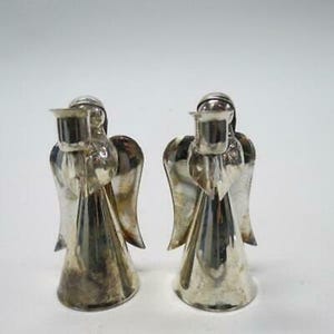 Silver Plated on Brass Pair 2 Angel Mini Taper Candle Holders Christmas