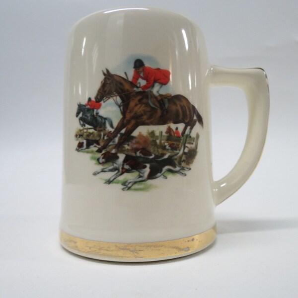 Atlas China Milbern Mfg Ceramic Beer Stein Coffee Mug Steeplechase Hunt Scene