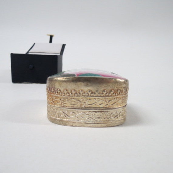 Silverplated Floral Enamel Trinket Box Vanity Mak… - image 5