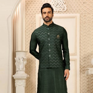 Mens Kurta Pajama Indian Wedding Party Wear Embroidery Kurtas, Festive Wear Gift Kurta South Asian Traditional Wear Kurtas,Reception Wear image 1