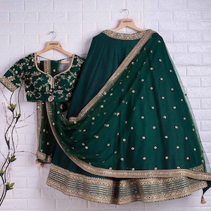 Green  lehenga choli for women Embroidery Work party wear Lehenga choli,Indian Wedding Lahanga choli Party Wear lengha Choli Bollywood Dress