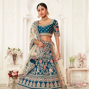 Designer Lehenga Choli For Women,Blue Wedding Embroidered Work Lahanga Choli,Custom Size Stitched Ghagra Choli, Reception Wear Lengha Choli