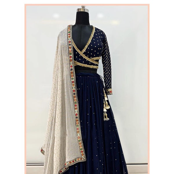 Navy Blue Lehenga Choli For Women Indian Wedding Bridal Ghagra Choli Party Wear Embroidery Work Chaniya Choli Ready To Wear Lengha Choli