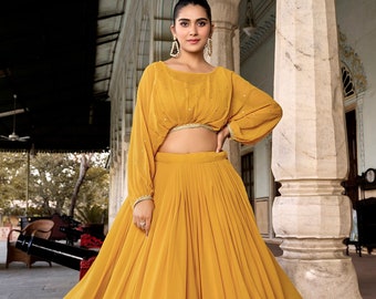 Incroyable Lehenga Choli jaune pour les femmes tenues de soirée Lengha Choli mariage indien demoiselles d'honneur portent la marque Lahnga Choli Haldi Mahendi Lehnga