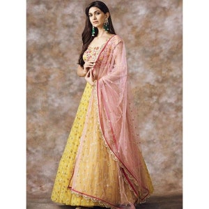 Yellow Net Bollywood Indian lehenga choli for women,party wear designer wedding bridal wear dress,Embroidery work lengha blouse dupatta