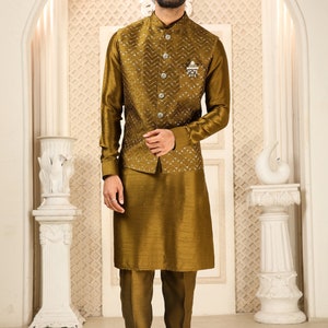 Mens Kurta Pajama Indian Wedding Party Wear Embroidery Kurtas, Festive Wear Gift Kurta South Asian Traditional Wear Kurtas,Reception Wear image 4