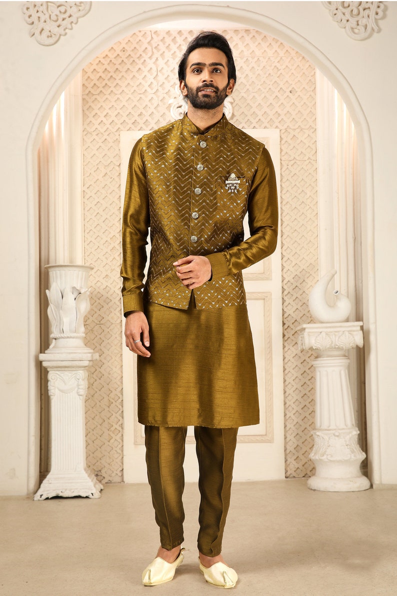 Mens Kurta Pajama Indian Wedding Party Wear Embroidery Kurtas, Festive Wear Gift Kurta South Asian Traditional Wear Kurtas,Reception Wear image 4