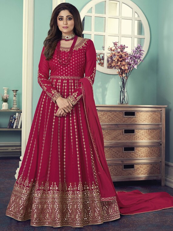 Hot Pink Anarkali Suits Floor Length 