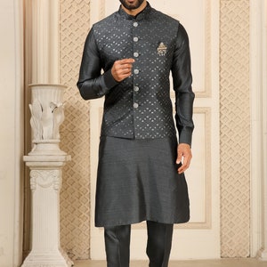 Mens Kurta Pajama Indian Wedding Party Wear Embroidery Kurtas, Festive Wear Gift Kurta South Asian Traditional Wear Kurtas,Reception Wear image 3