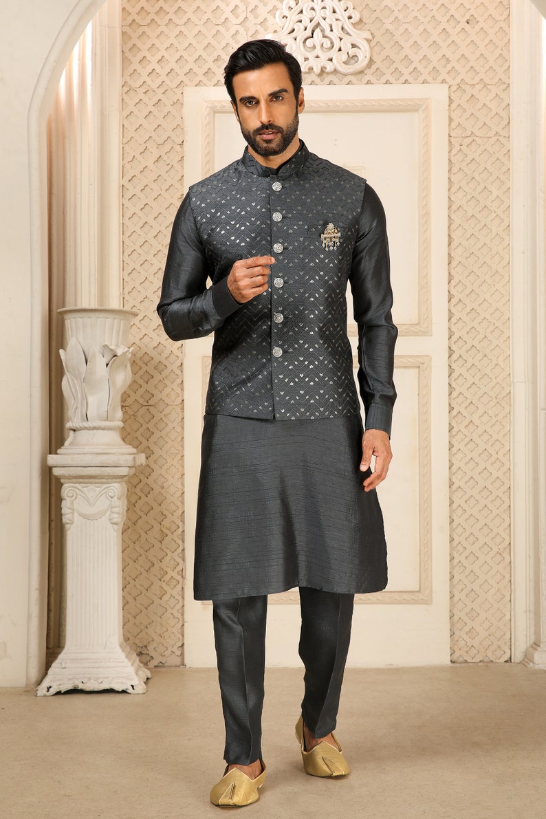 Mens Kurta Pajama Indian Wedding Party Wear Embroidery Kurtas, Festive Wear Gift Kurta South Asian Traditional Wear Kurtas,Reception Wear image 3