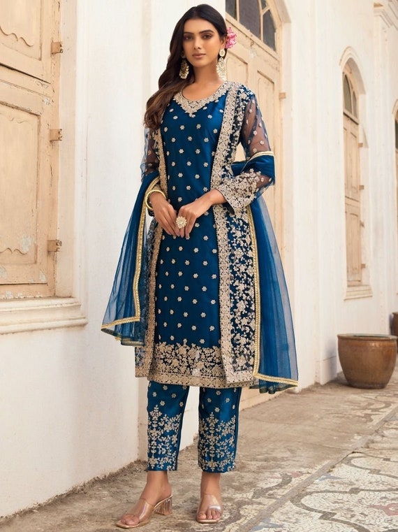 Amazing Designer Blue Trouser Pant Suit Readymade Party Wear Shalwar Kameez  Indian Wedding Wear Salwar Suit Plazzo Style Festival Dresses - Etsy