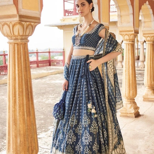 Indigo Blue Lehenga Choli Dupatta Indian Designer Lengha - Etsy
