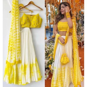 White and Yellow Lehenga Choli I Designer Party Wear Lengha Choli indian Bollywood lehengas  Festival lahanga Choli Haldi Ceremony Lehngas