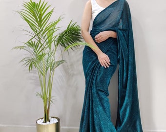 Attractive Teal Blue Saree For Women or girl Indian Party Wear Readymade Saree Wedding,Bridesmaid, Sangeet Wear Pre Stitched Stylish Sarees