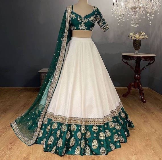 RE - Bottle Green Designer Party Wear Lehenga Choli - Party wear lehengas -  Lehengas - Indian