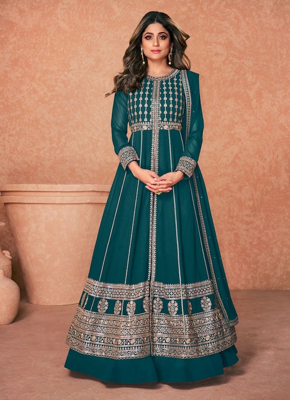 Buy Sky Blue Indian Designer Party Wear Gown Exclusive Evening Gown Party  Wear Lehenga Flared Plazzo Peplum Top. Online in India - Etsy