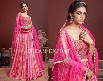 Pink Multi Color Lehenga Choli Wedding Party Wear Ghagra Choli Indian Bridal, Engagement,Reception,Sangeet Lengha Choli For Womens Or Girls