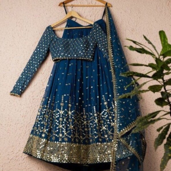 Blue Lehenga Choli For Women Designer Party Wear Sequence Lehenga Choli,Indian Wedding Lahanga Choli Readymade Lengha Choli  Gift lehengas