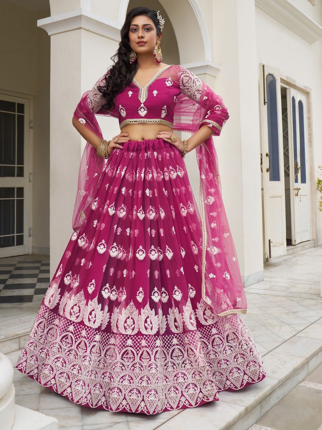 Rani Pink Net Lehenga Choli for Women Indian Wedding Party Wear Lengha ...
