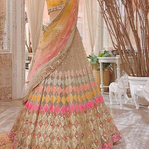 Wedding lehenga Choli For Women Designer Multi Colored Bollywood lahanga choli,Indian Bridal lehengas,Foil Mirror Work Ghagra choli Dress image 7