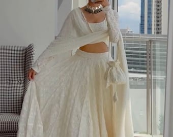 White lehenga Choli For Women Designer Bollywood lahanga choli, Party Wear lahanga Choli Indian Wedding Guest lengha Choli Ready to wear