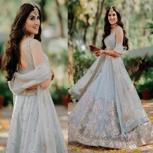 Gray Sequence Lehenga choli For Women Indian Designer Wedding Bridal Party Wear lengha choli Bollywood Embroidery Ghagra choli Gift Lehenga