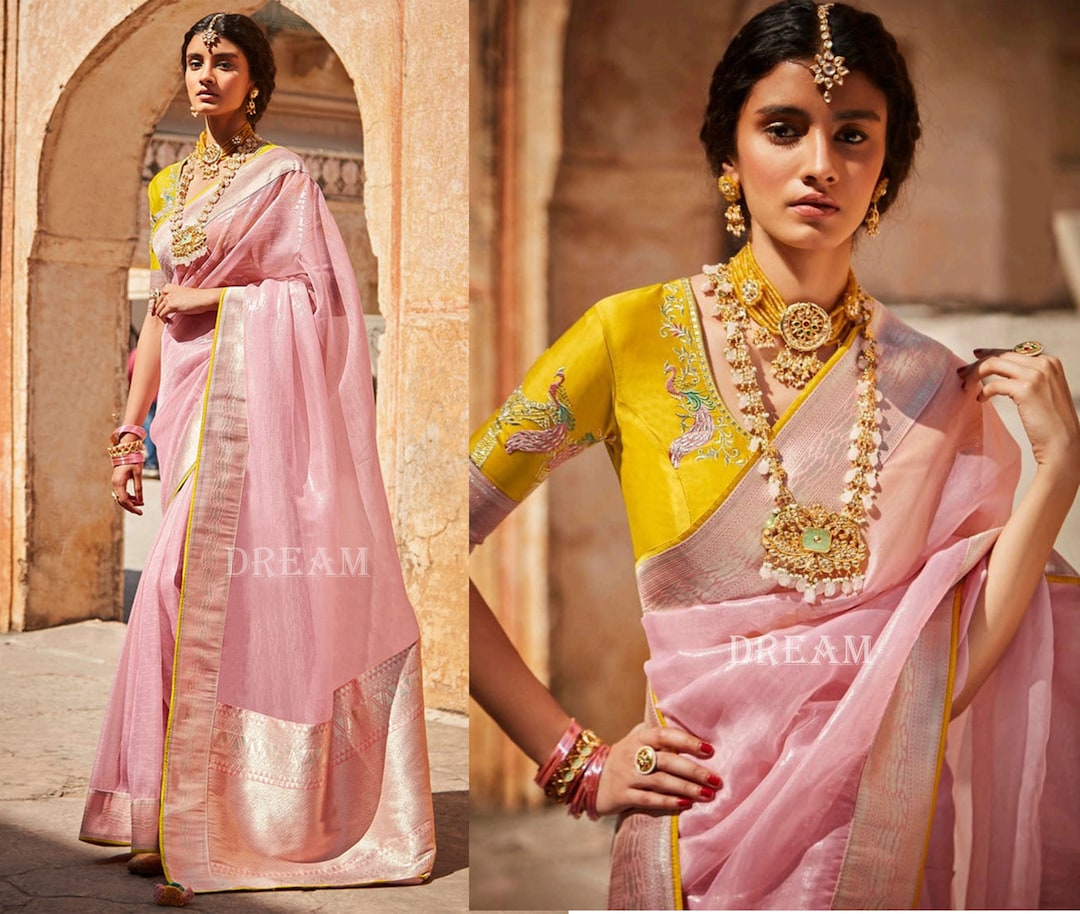 Baby Pink Indian Party Wear Sarees for Women Indian Wedding Bridal Sari