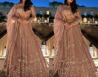 Trendy Peach Lehenga Choli For Women Indian Wedding Guest Wear Ready To Wear Lengha Choli Bollywood Style Designer Party Wear Ghagra Choli