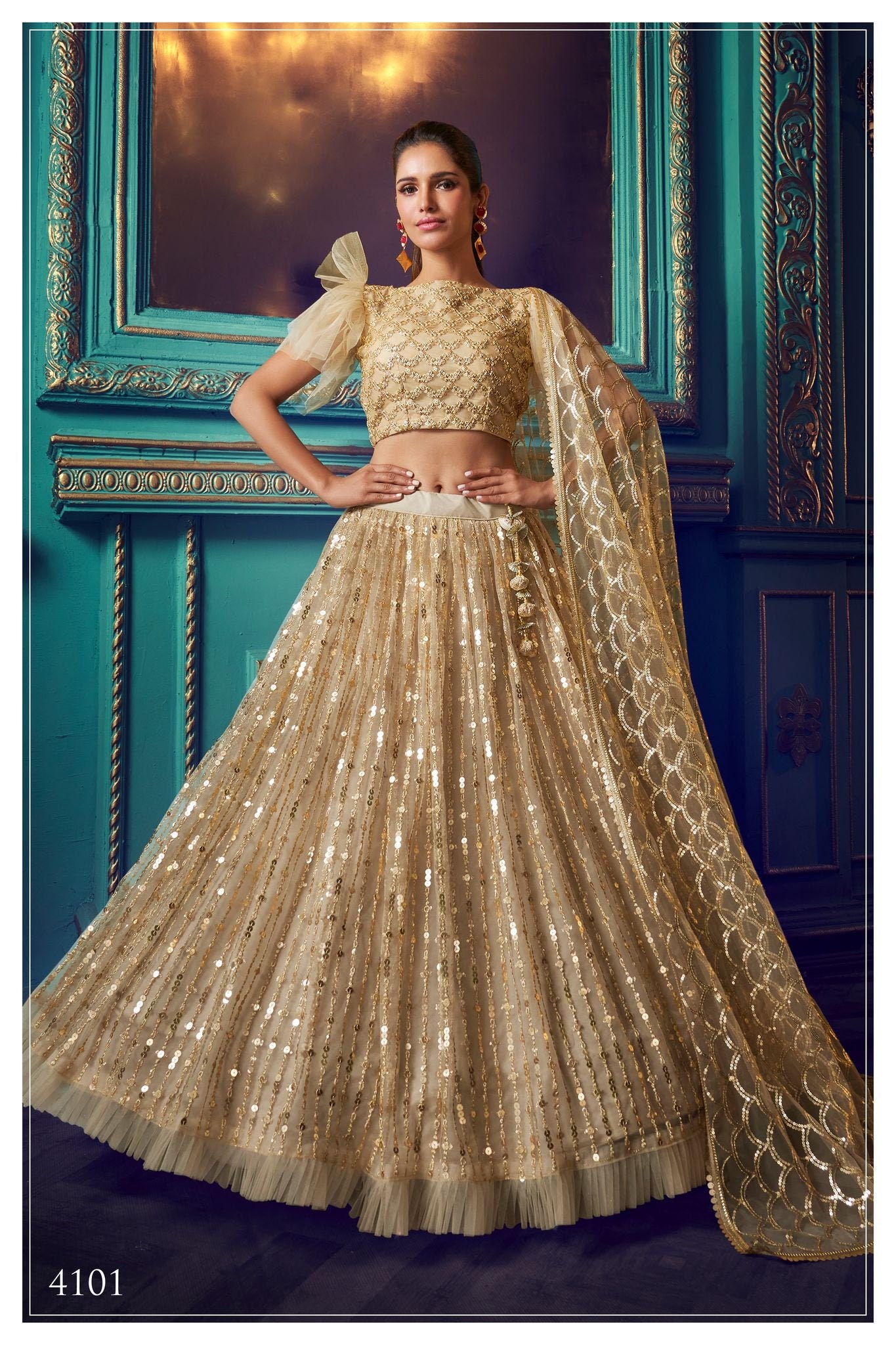 Gold Sequence Lehenga Choli for Women ...