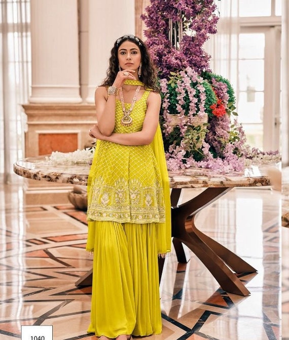 Yellow Designer Party Wear Salwar Suits 