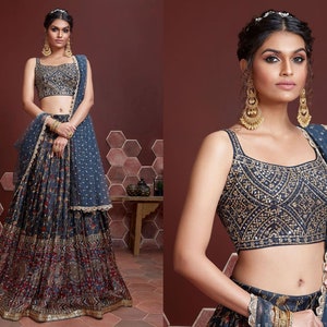 Blue Lehenga Choli Floral Designer Party Wear Ghagra Choli Indian Wedding Wear Lahanga Choli Bridesmaids Lehnga Choli Reception Wear Choli