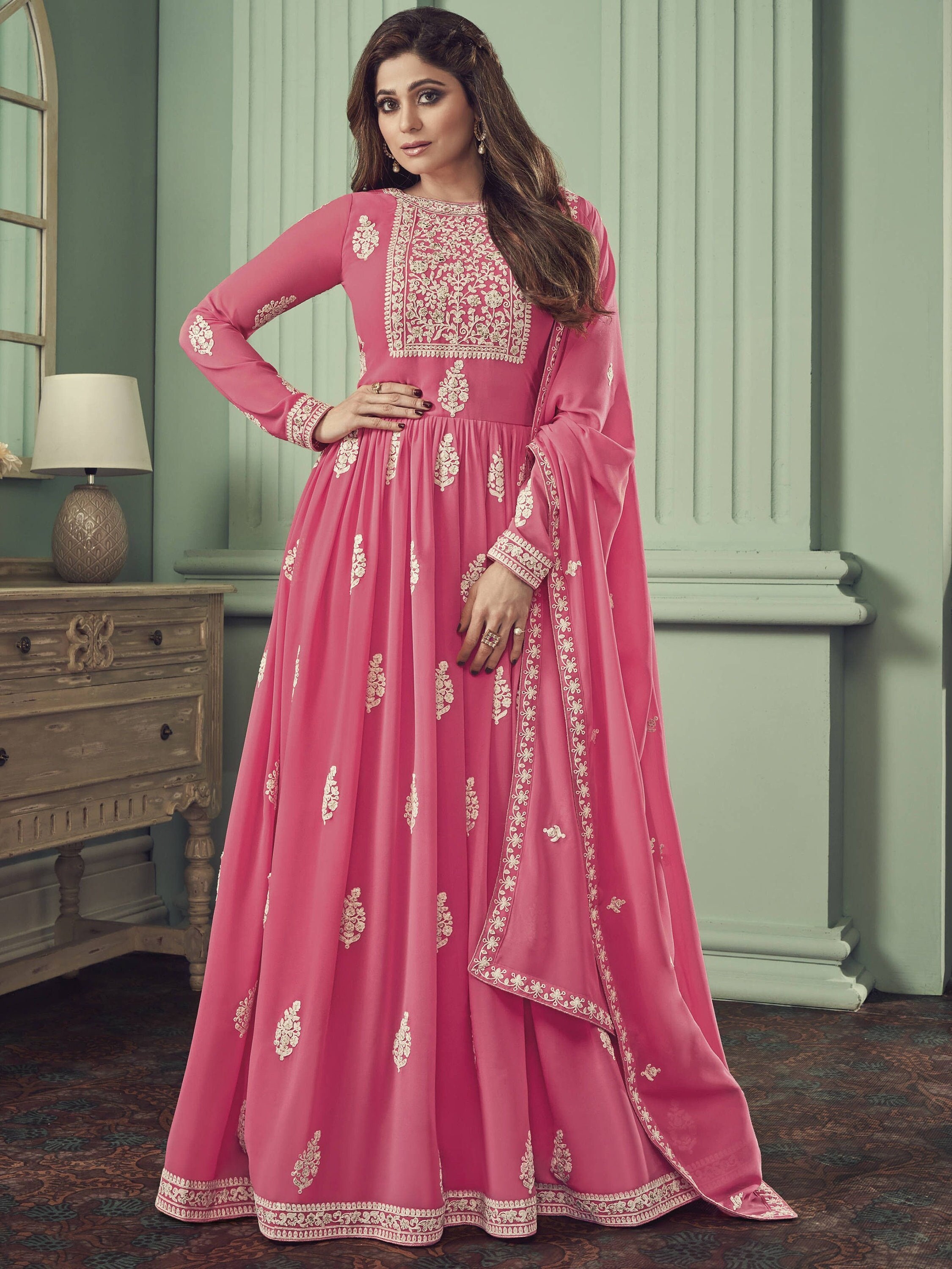 Designer Pink Long Anarkali Gown 