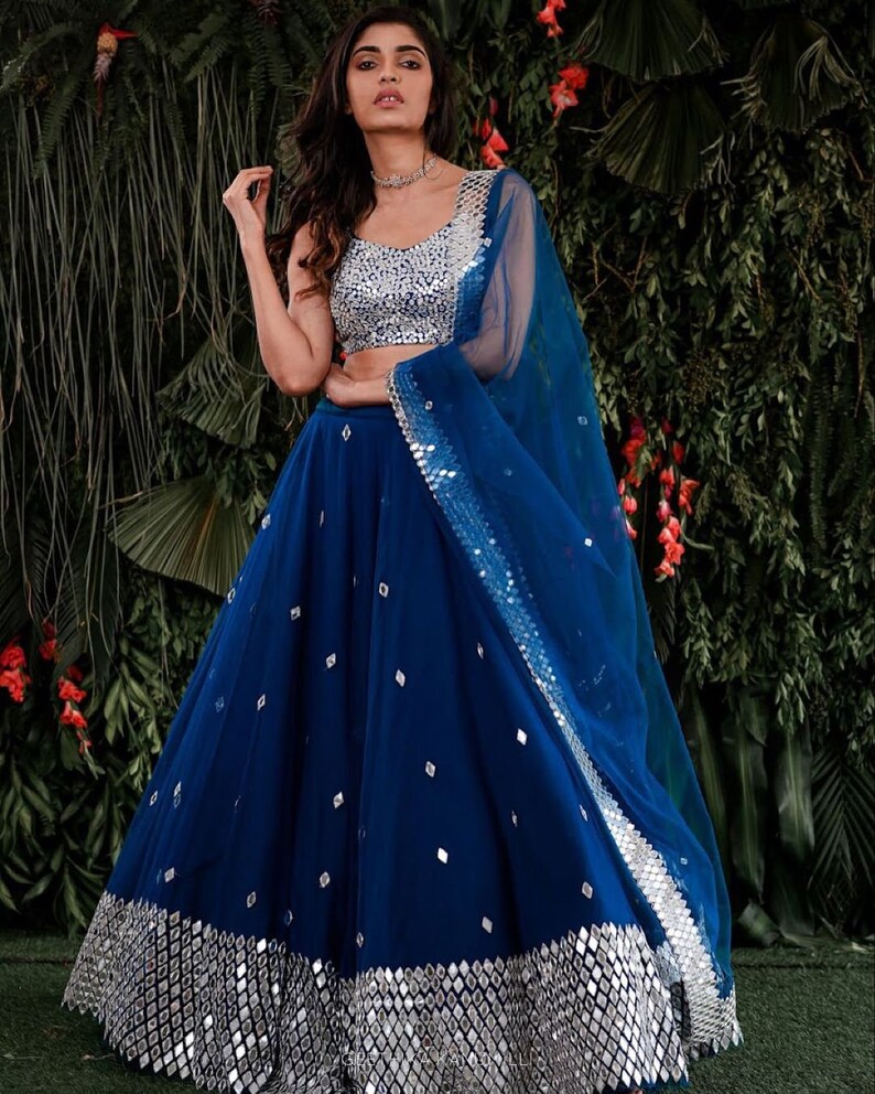 Royal Blue Bollywood Lehenga choli For Women Trendy Foil image 2