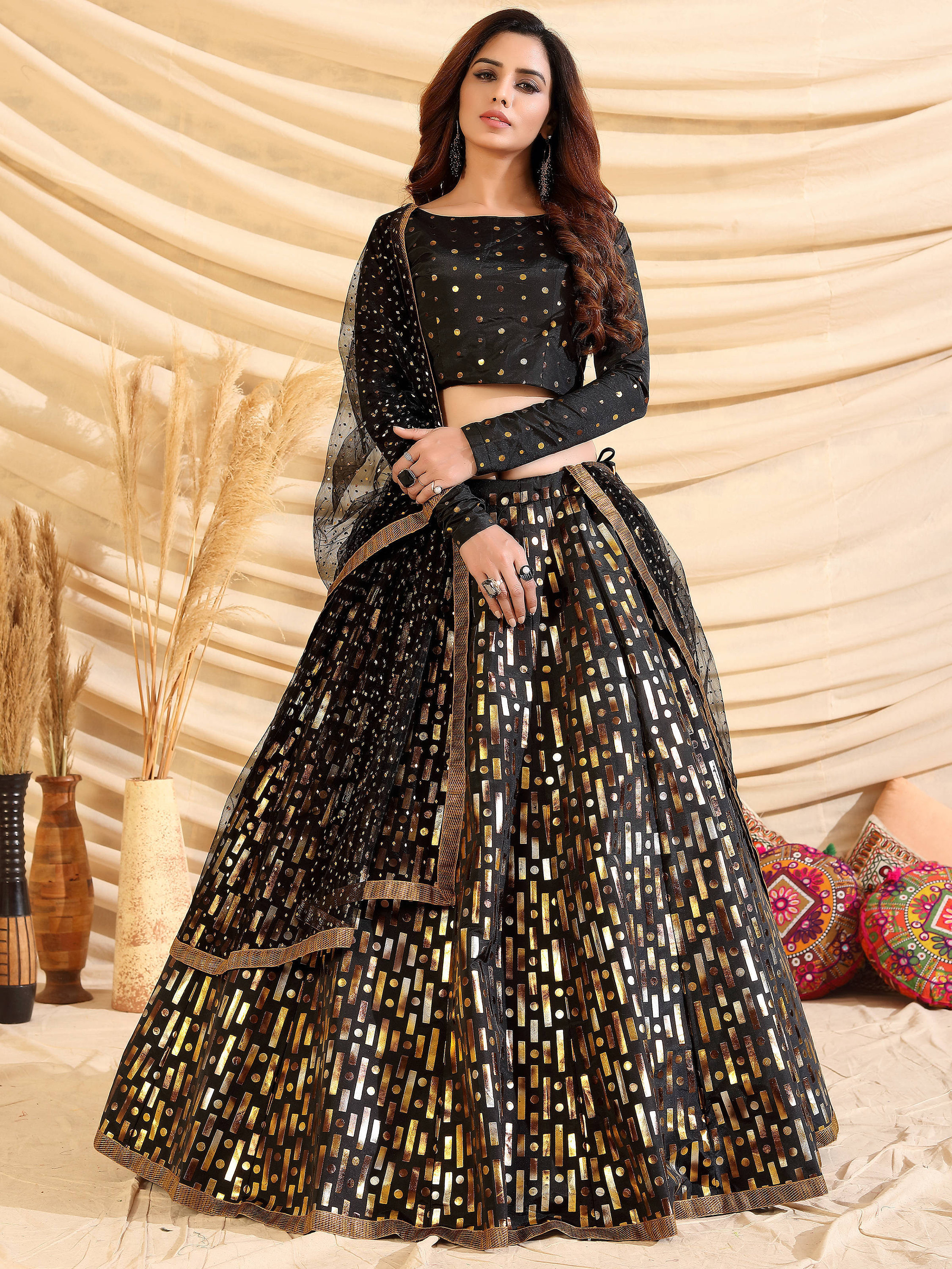 Black and Gold Lehenga Choli for Women ...