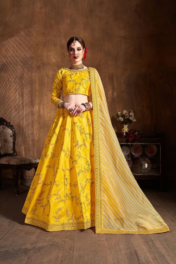 Buy online Yellow Embroidered & Sequence Work Solid Semi-stitched Lehenga  Choli With Dupatta from ethnic wear for Women by Yoyo Fashion for ₹2379 at  55% off | 2023 Limeroad.com