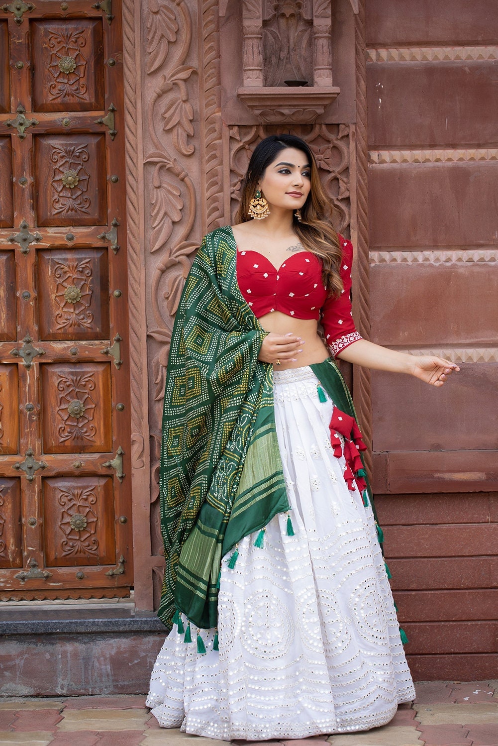White Red Lehenga Choli for Women 