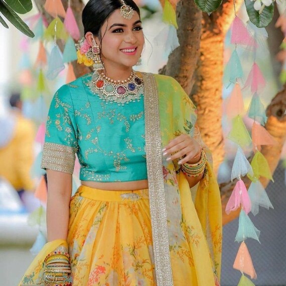 Bright NAK5097 Bridal Pista Green Yellow Handloom Silk Chiffon Lehenga