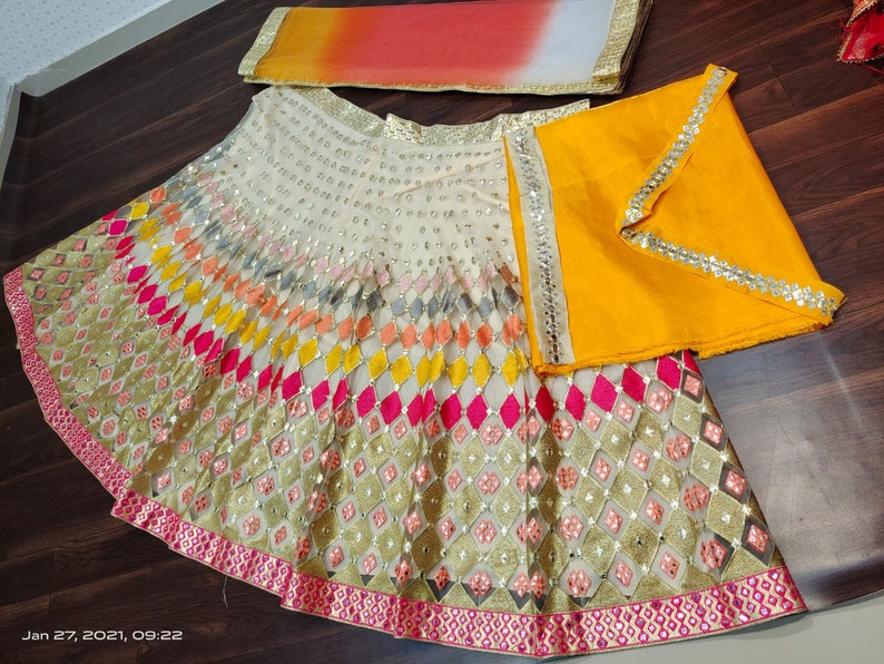 Wedding lehenga Choli For Women Designer Multi Colored Bollywood lahanga choli,Indian Bridal lehengas,Foil Mirror Work Ghagra choli Dress image 4